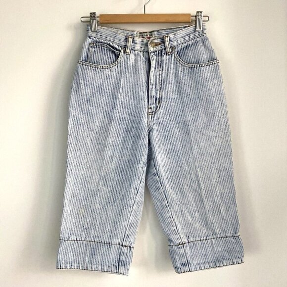 Vintage Jordache Denim Striped High Waist Bermuda Shorts 24"W - Picture 2 of 7